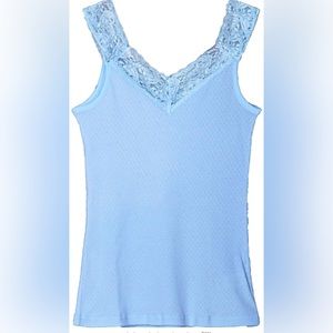 Sky blue tank top with lace v neck undershirt layering